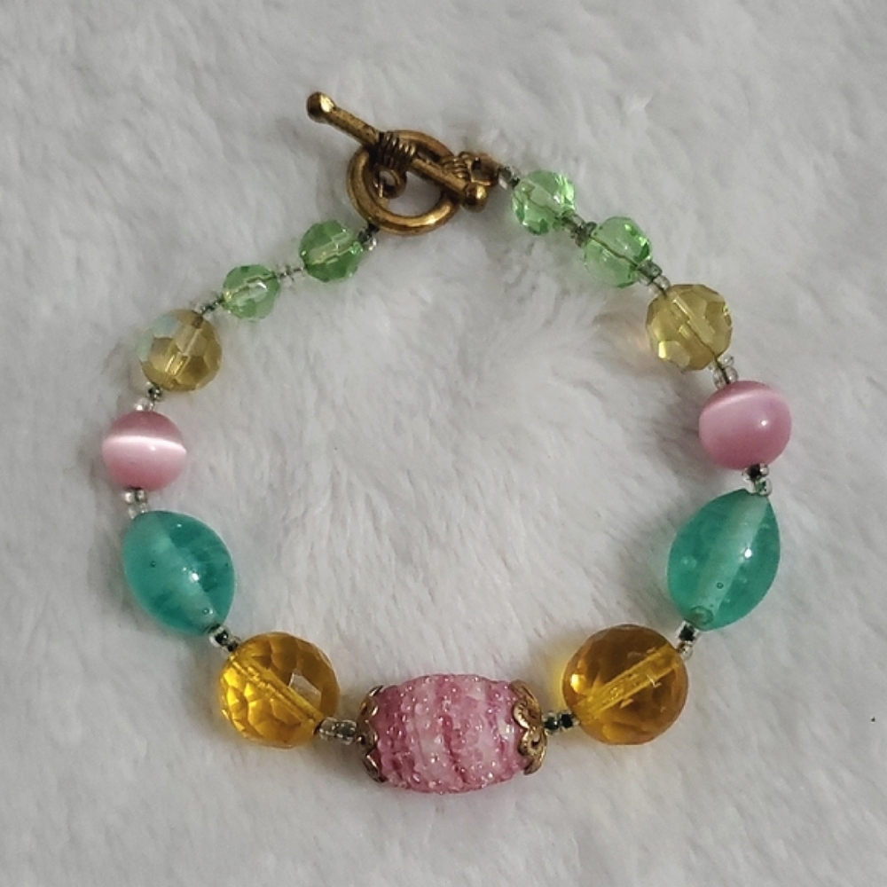 Artisan Made Colorful Beaded Bracelet with Toggle Clasp